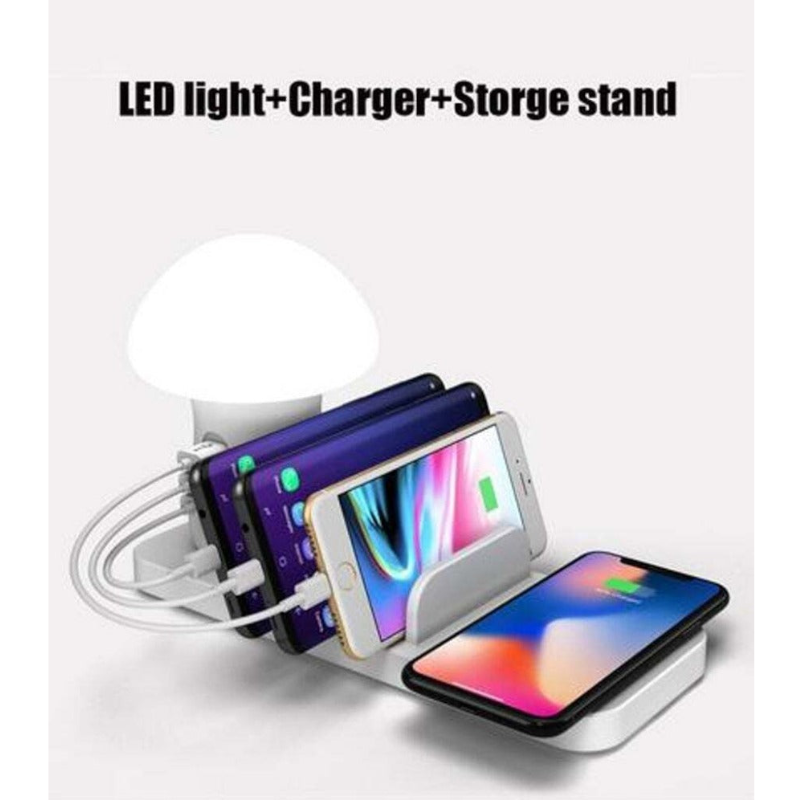 5 Port Multi Usb Smart Charging Station Mushroom Lamp Charger Stand For Iphone Ipad