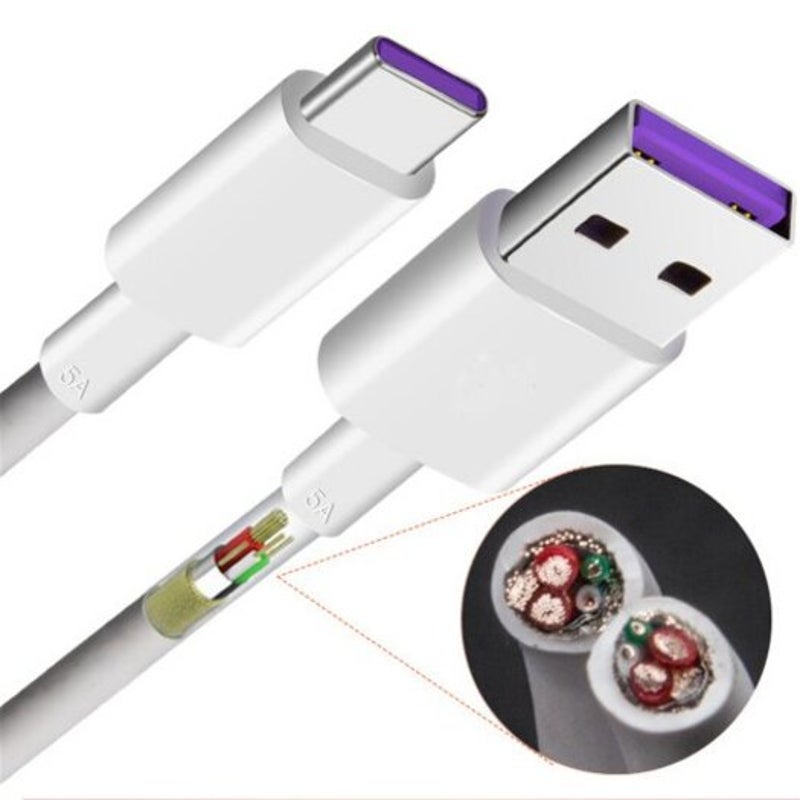 5A Usb 3.1 Type C Super Fast Charge Cable For Huawei P30 Pro / Mate20 White