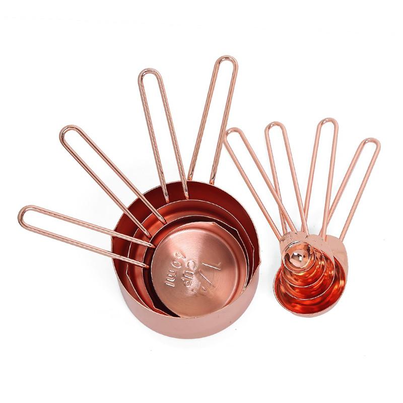 Set Of 8 Rose Gold Stainless Steel Measuring Cups Spoons Baking Tools