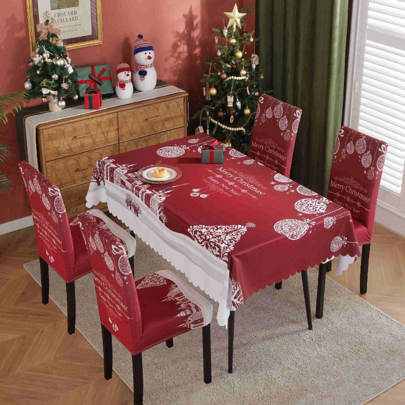 Printed Festive Christmas Table Cloths Chair Covers Party Decorations