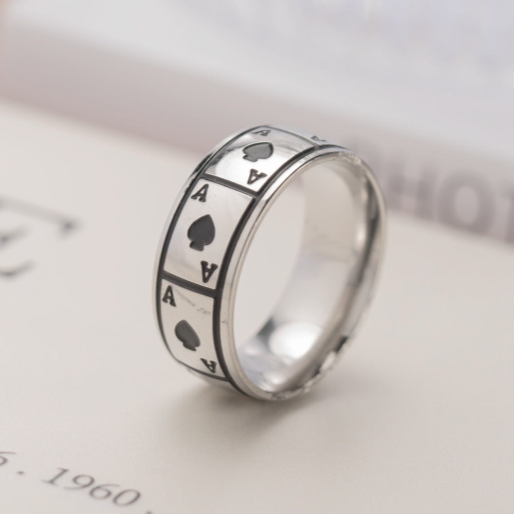 Veile Studios Magic Ace Of Spades Lucky Titanium Steel Rings Jewellery