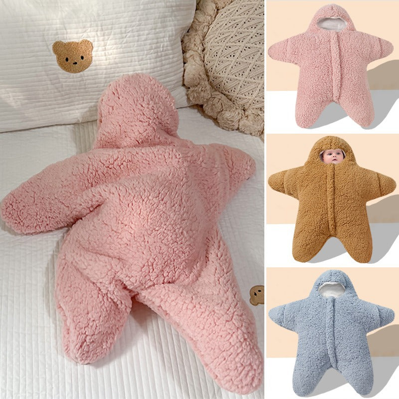 Baby Starfish Lamb Velvet Sleeping Bag Comfortable Newborn Male And Female Outing Winter Quilt Plus Cotton Thickening
