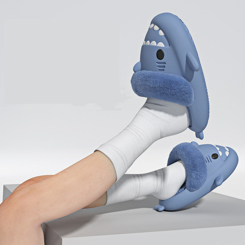 Winter Shark Slippers Detachable Warm Fuzzy Bedroom House Shoes Women