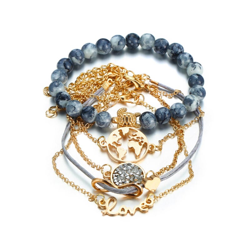 Veile Studios 5Pcs Map Tortoise Bead Chain Loving Eight Character Bracelet Suite