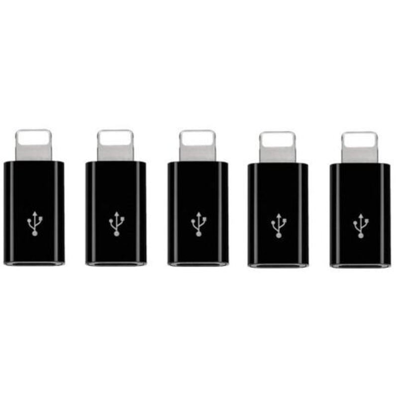 5Pcs Micro Usb To 8 Pin Adapter For Iphone X / Plus 7 6 6S Black