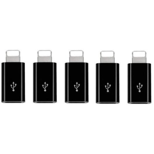 5Pcs Micro Usb To 8 Pin Adapter For Iphone X / Plus 7 6 6S Black
