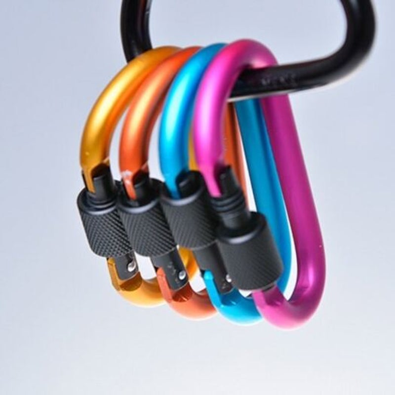 5Pcs Outdoor Mountaineering Buckle Quick Hook D Type Aluminum Alloy Key Knapsack Bottle Multicolor