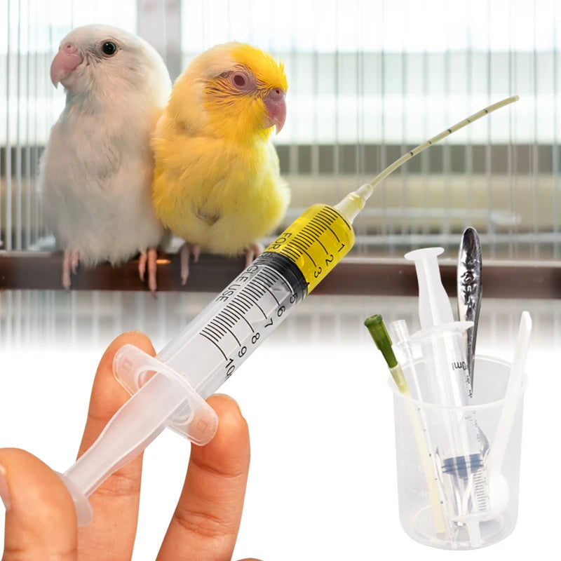 5Pcs/Set Bird Parrot Feeder Spoon With Manual Syringe Baby Water Milk Medicine Feeding Needle Supplies
