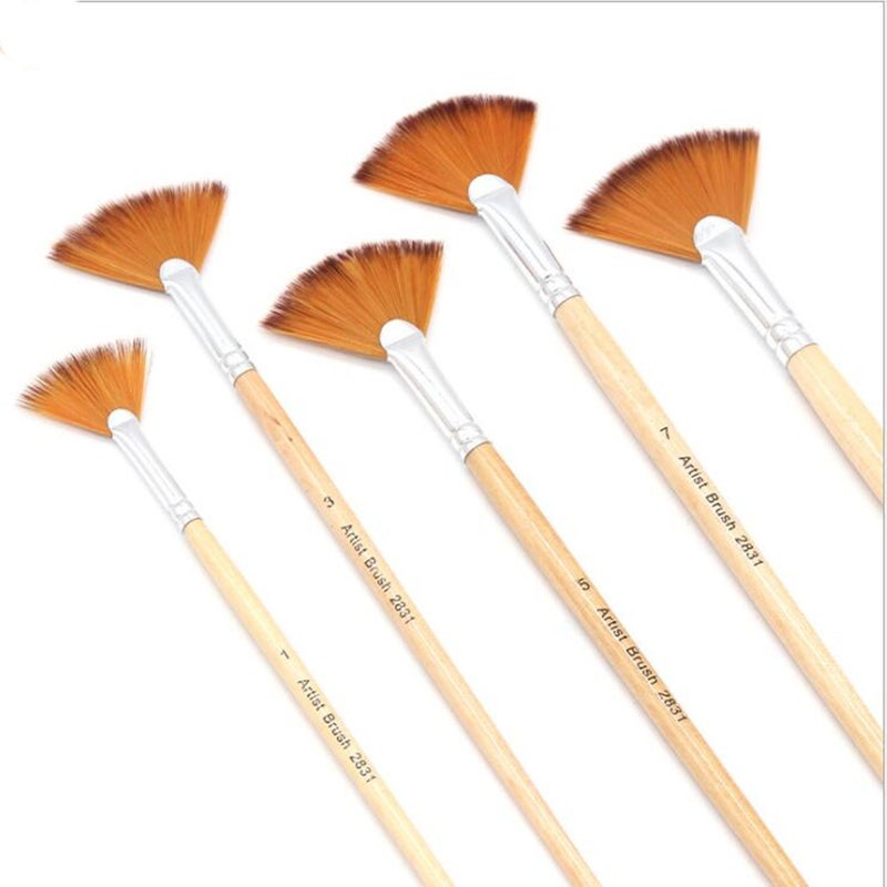 5Pcs/Set Fan Shape Gouache Painting Pen Nylon Hair Brush Drawing Supplies Beige