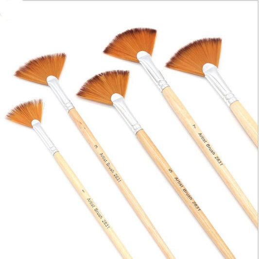 5Pcs/Set Fan Shape Gouache Painting Pen Nylon Hair Brush Drawing Supplies Beige