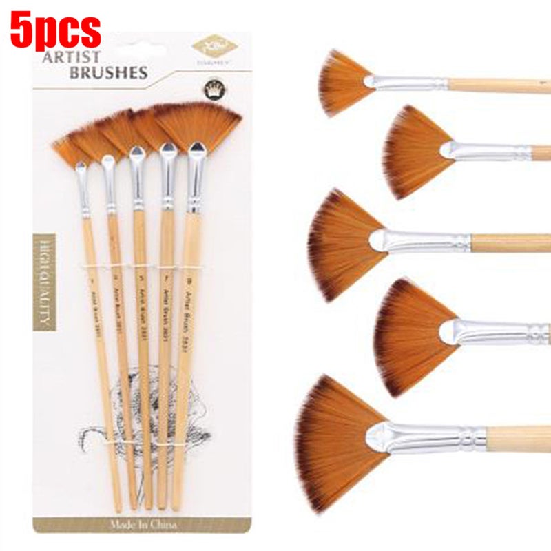 5Pcs/Set Fan Shape Gouache Painting Pen Nylon Hair Brush Drawing Supplies Beige