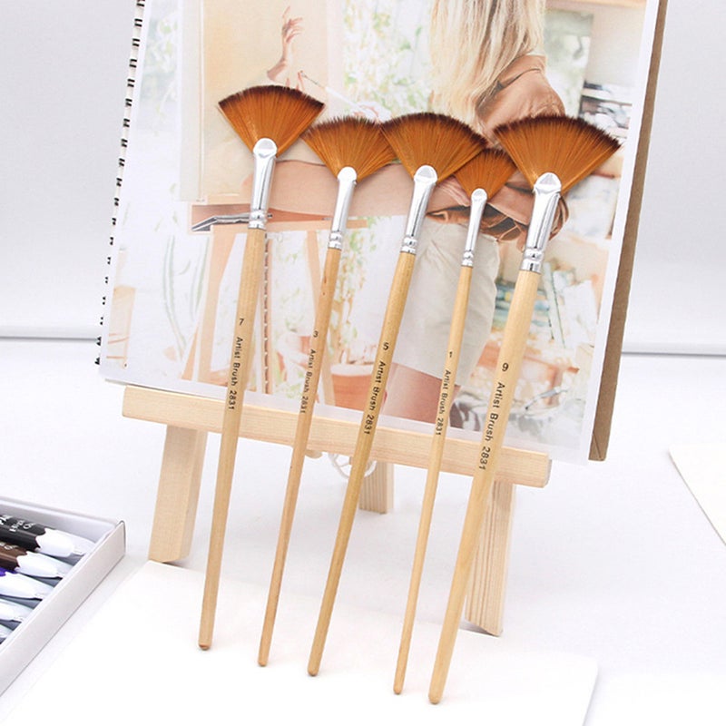5Pcs/Set Fan Shape Gouache Painting Pen Nylon Hair Brush Drawing Supplies Beige