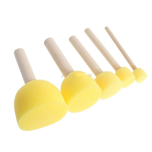 5Pcs/Set Round Sponge Brush With Wood Handle Art Graffiti Painting Tool Children