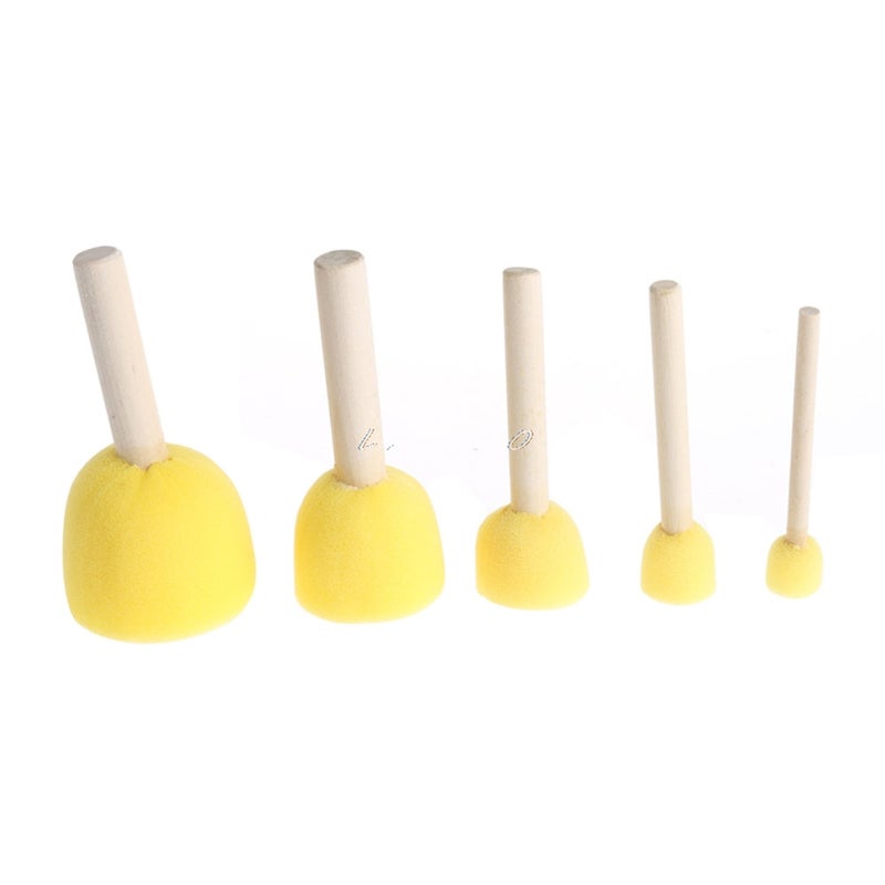 5Pcs/Set Round Sponge Brush With Wood Handle Art Graffiti Painting Tool Children