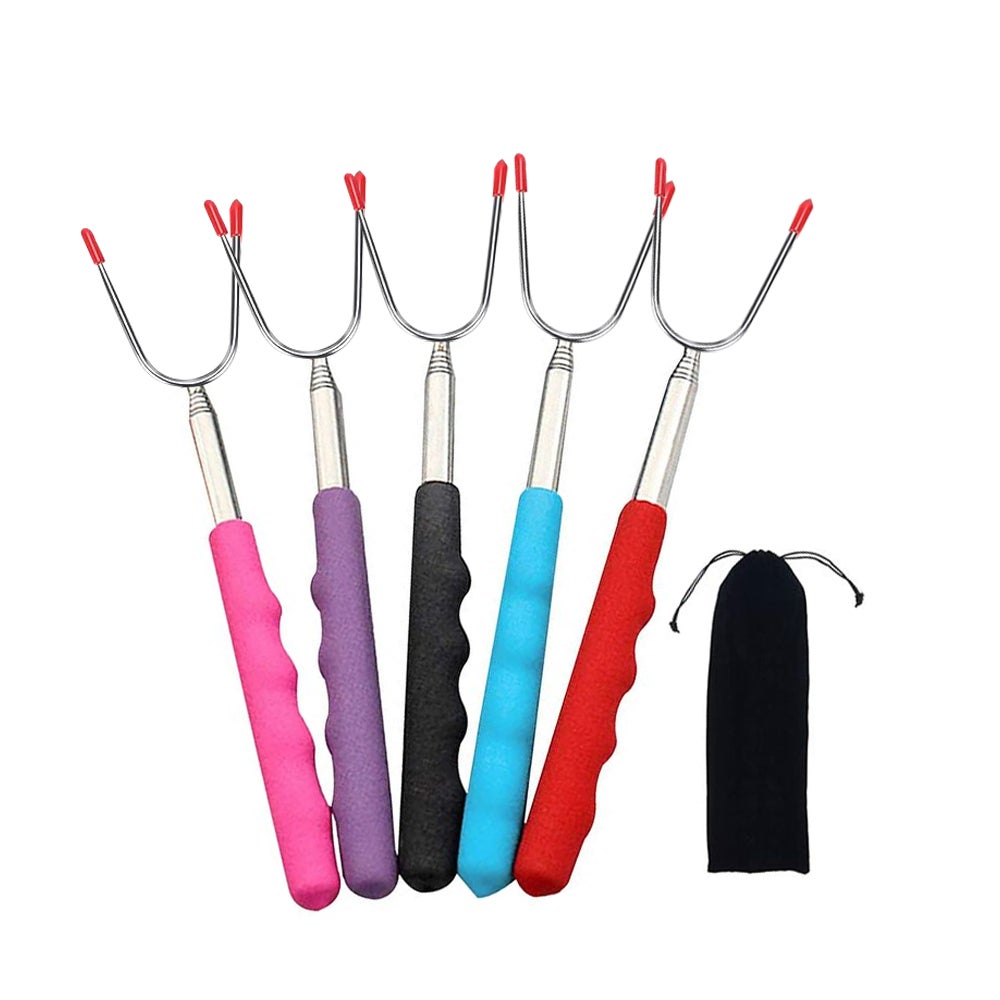 5Pcs Telescopic Stainless Steel Barbecue Forks Retractable Bbq Roasting Sticks Outdoor Camping
