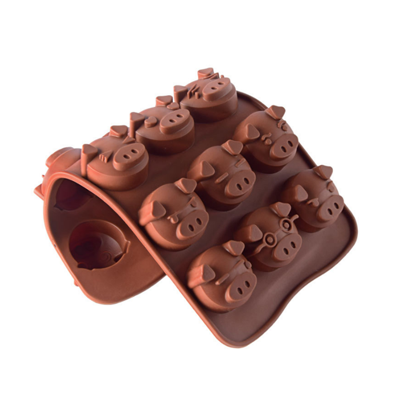 5Pcs 15-Grid Pig Shaped Mold Silicone Chocolate Pudding Pastry Ice Tray Mould