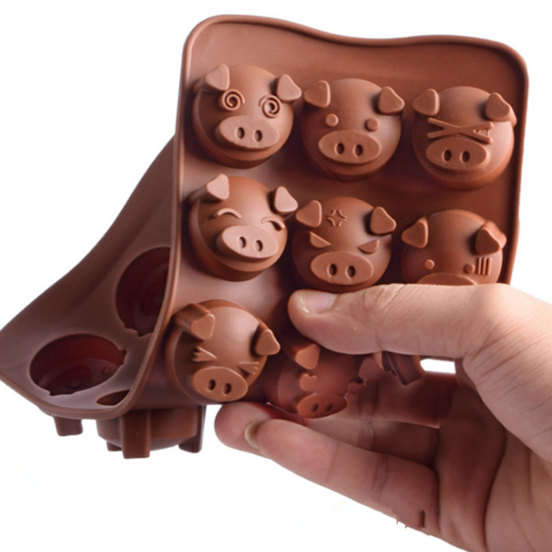 5Pcs 15-Grid Pig Shaped Mold Silicone Chocolate Pudding Pastry Ice Tray Mould
