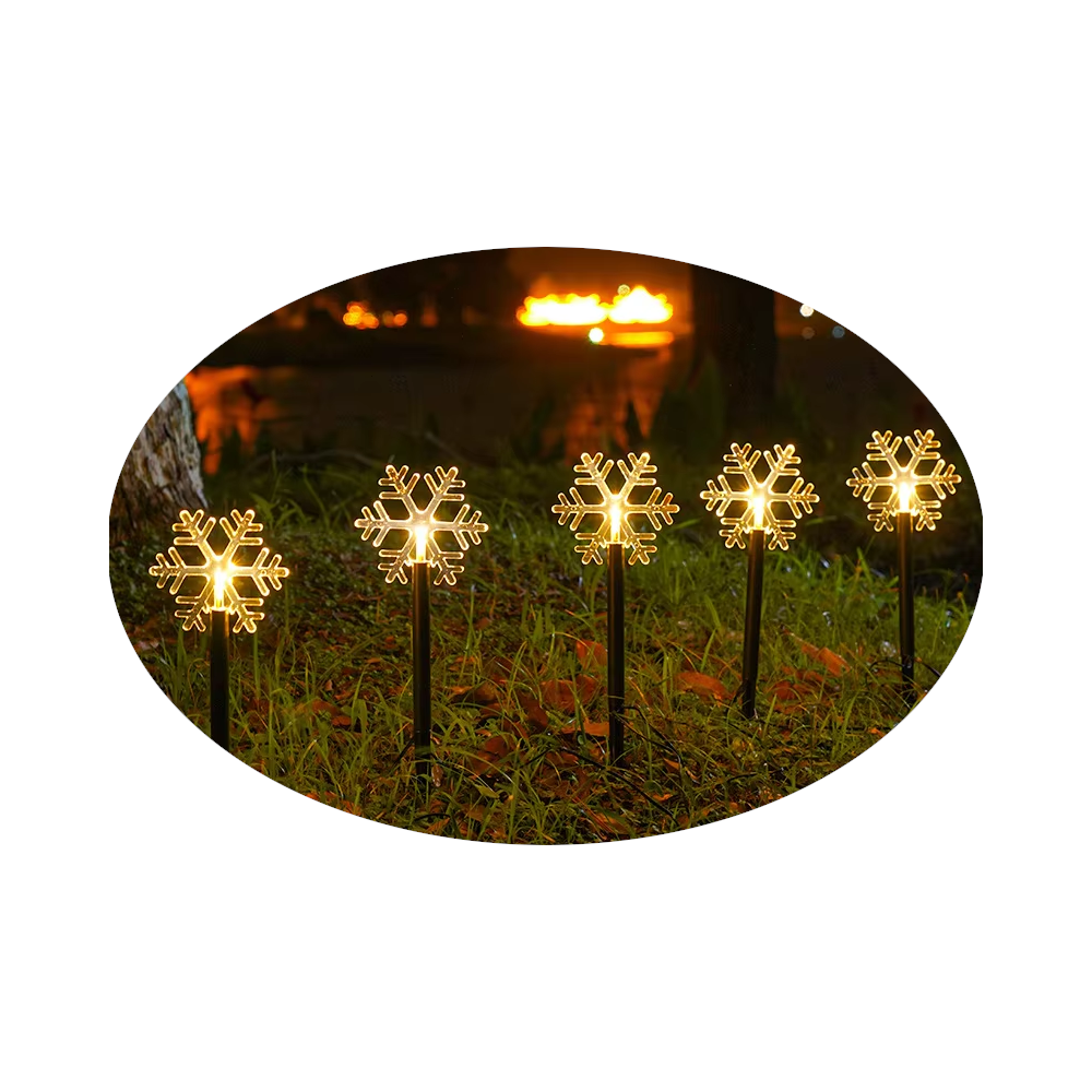 5Pcs Christmas Lights Led Solar Landscape Plug Star Tree Snowflake Outdoor Lawn Decor