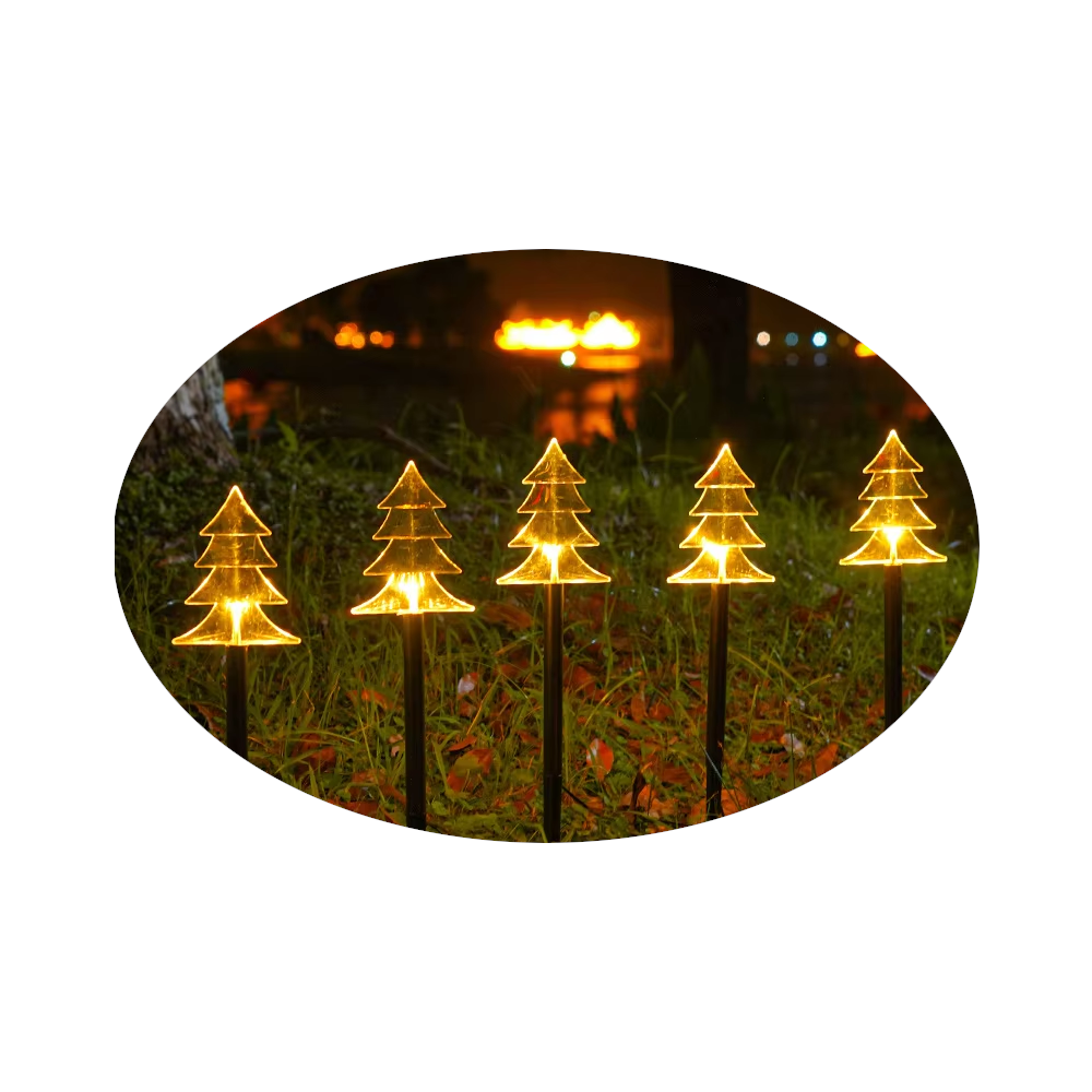 5Pcs Christmas Lights Led Solar Landscape Plug Star Tree Snowflake Outdoor Lawn Decor
