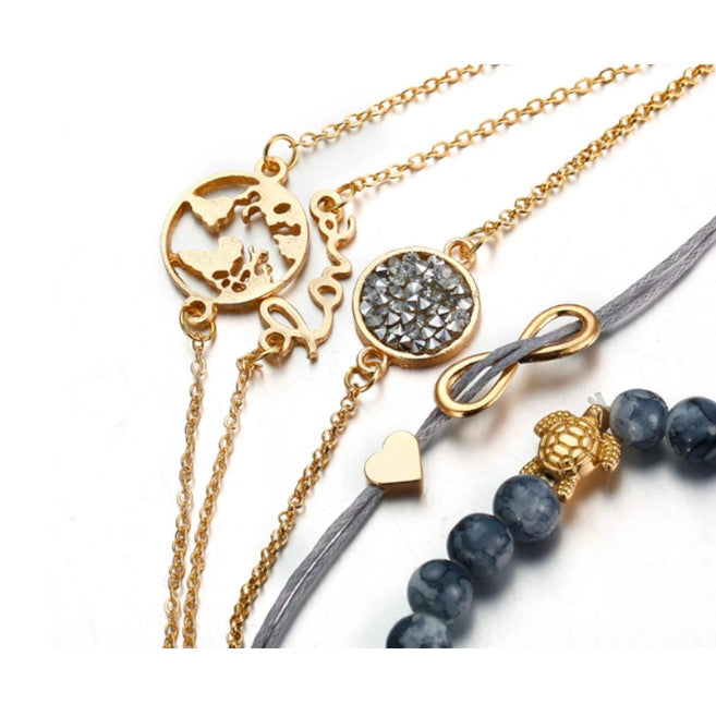 Veile Studios 5Pcs Map Tortoise Bead Chain Loving Eight Character Bracelet Suite