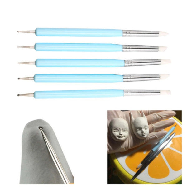 5Pcsset Double Ended Dotting Tools Set Nail Art Embossing Pottery Craft Silicone Brushes Clay