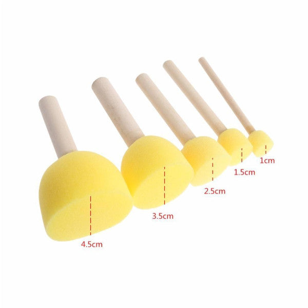 5Pcs/Set Round Sponge Brush With Wood Handle Art Graffiti Painting Tool Children