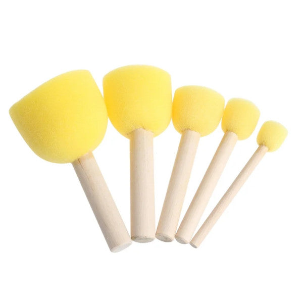 5Pcs/Set Round Sponge Brush With Wood Handle Art Graffiti Painting Tool Children