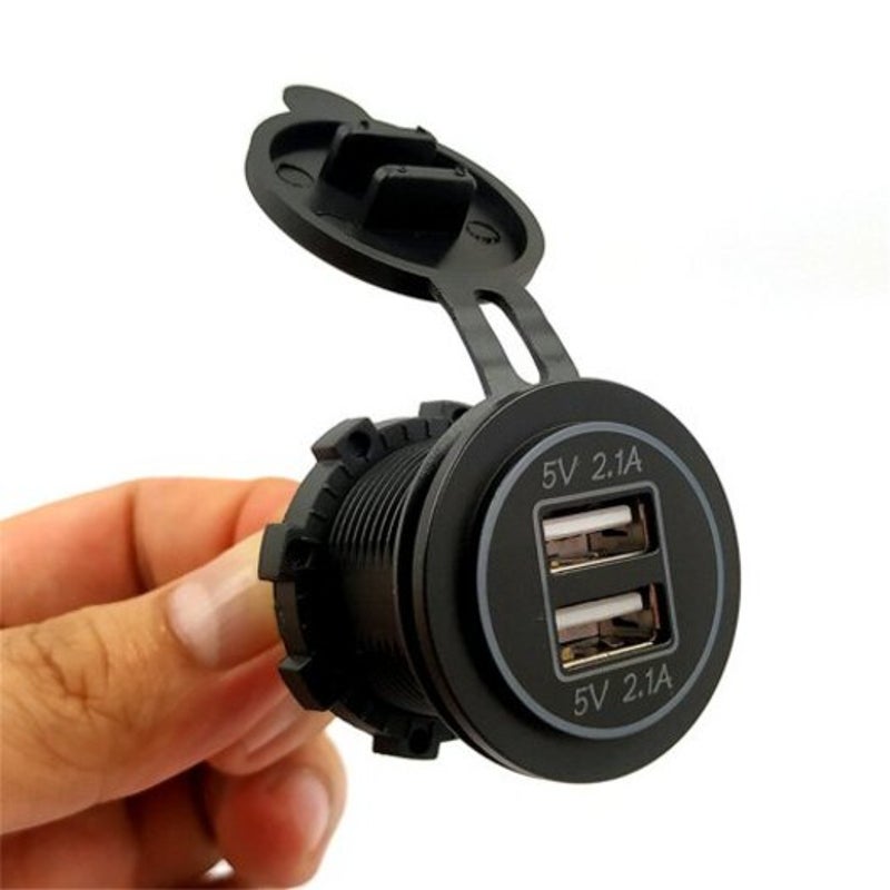5V 4.2A Dual Usb Port Power Outlet For Motorcycle Boat Black