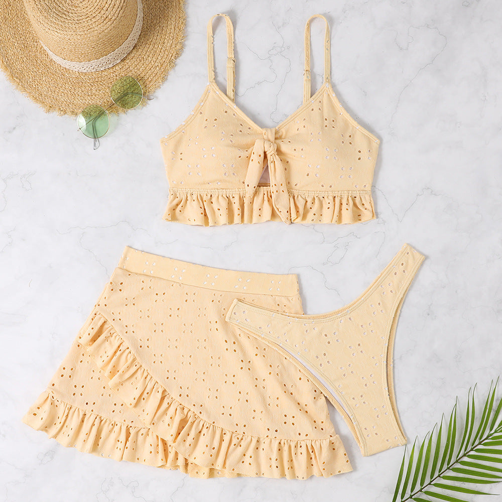 3Pcs Beach Bikini With Hip-Hugging Skirt Fashion Ruffle Design Swimsuit Set Summer Womens Clothing