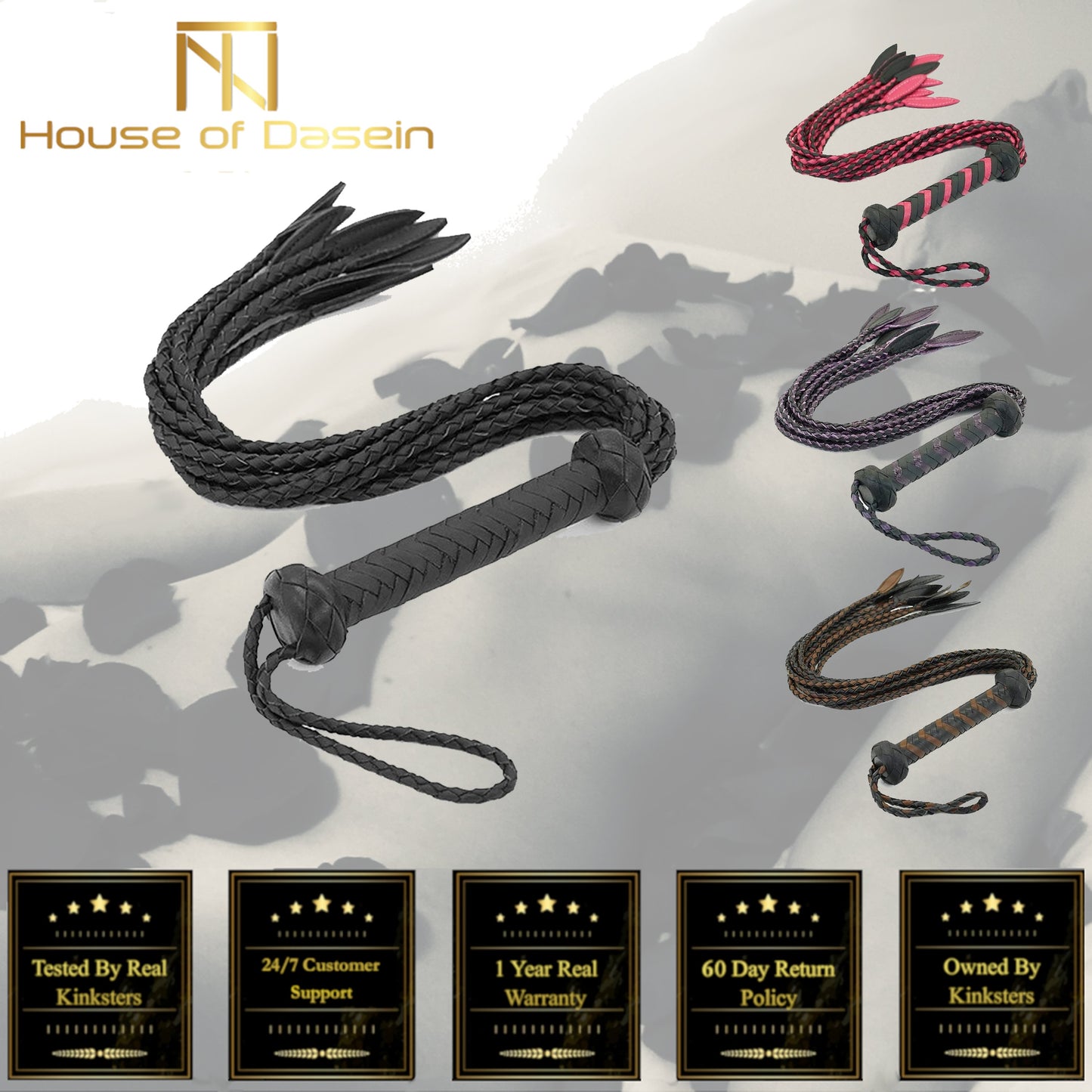 60Cm Black Red Brown Leather Flogger Braided Handle Tails Spanking Toy Bdsm