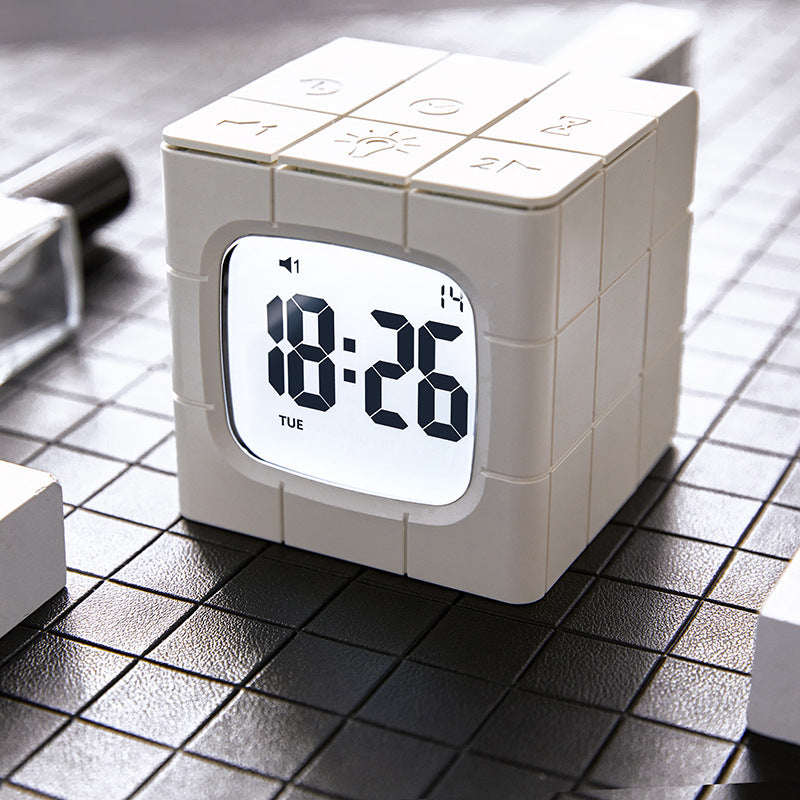 Usb Charging Voice Control Alarm Clock Cube Led Night Light