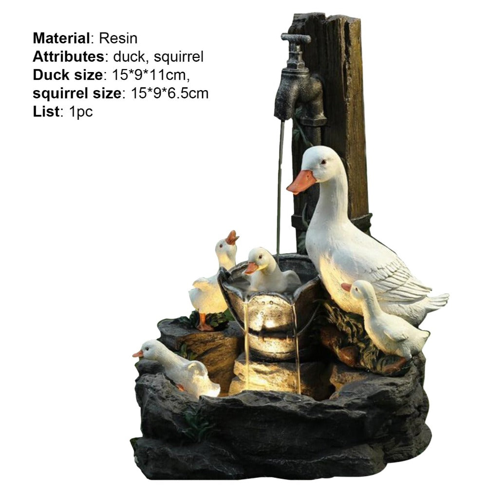 Duck Animal Statue Cute Luminous Solar Powered Cascading Freestanding Led Decor