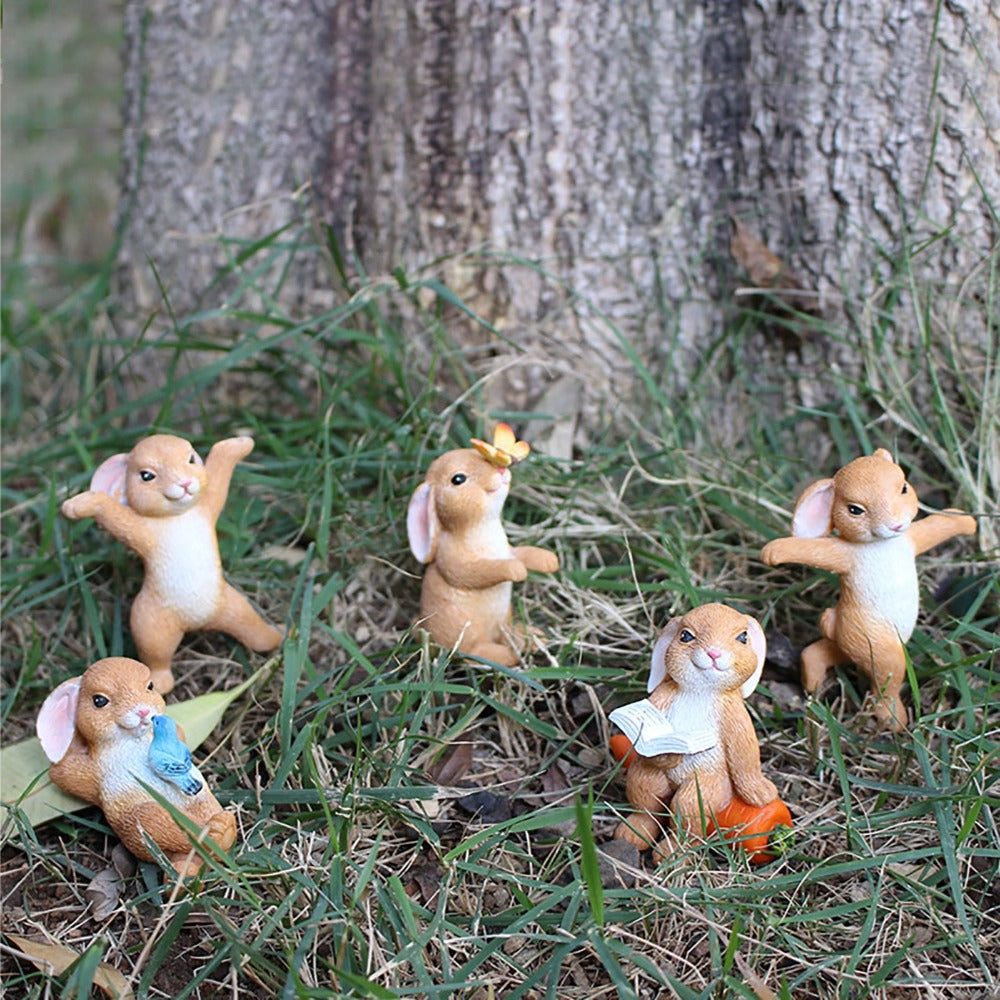 5Pcs Mini Easter Bunny Rabbit Resin Figurines