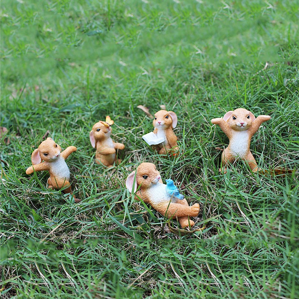 5Pcs Mini Easter Bunny Rabbit Resin Figurines