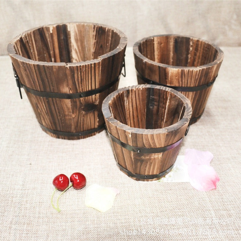 Rustic Succulent Planter Barrel Empty Flower Pot Container Garden Decor
