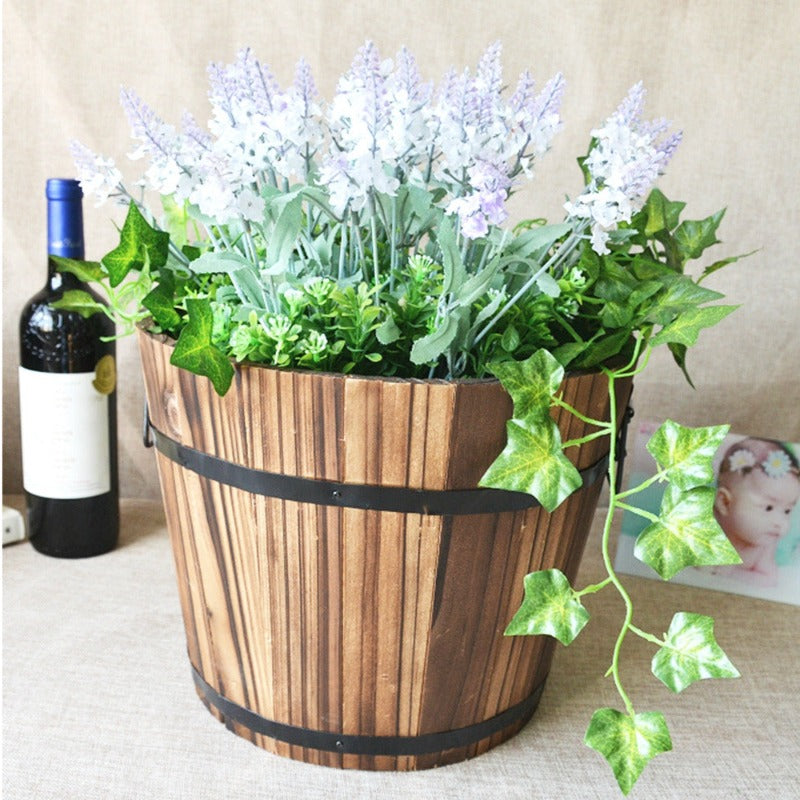 Rustic Succulent Planter Barrel Empty Flower Pot Container Garden Decor