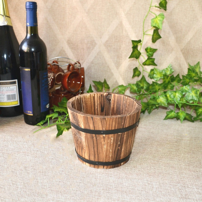 Rustic Succulent Planter Barrel Empty Flower Pot Container Garden Decor