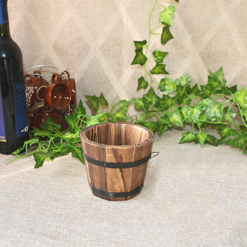 Rustic Succulent Planter Barrel Empty Flower Pot Container Garden Decor