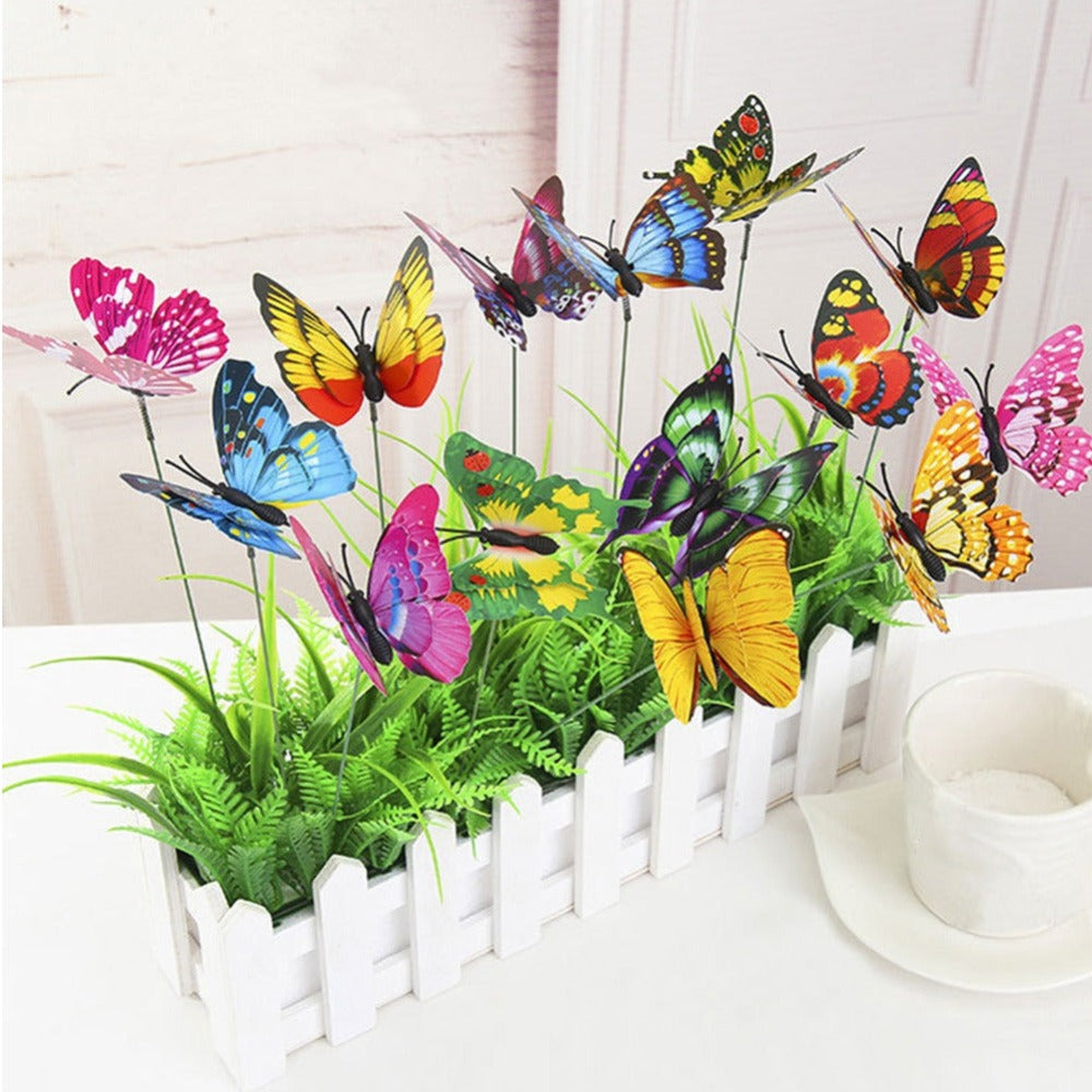10/20/50Pcs Artificial Butterfly Insert Rod Garden Decor Diy Flower Arrangement