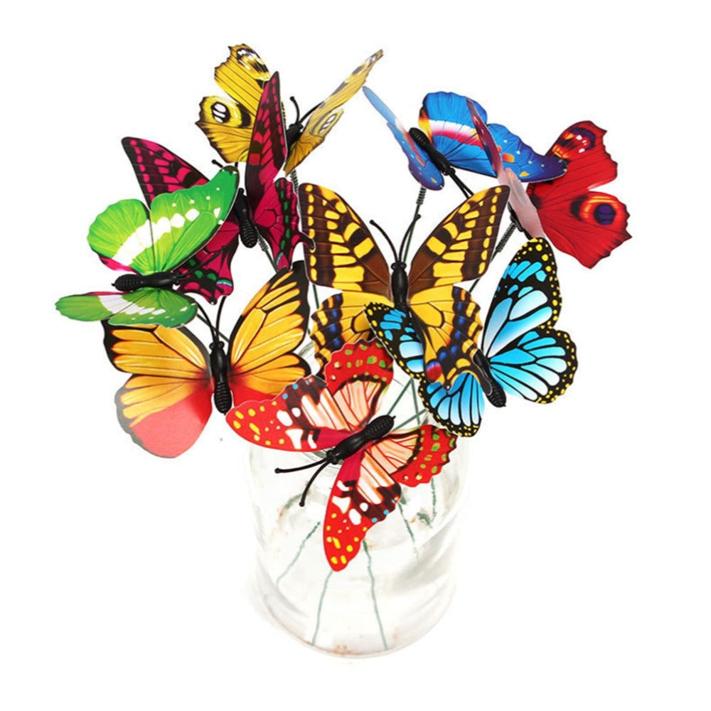 10/20/50Pcs Artificial Butterfly Insert Rod Garden Decor Diy Flower Arrangement