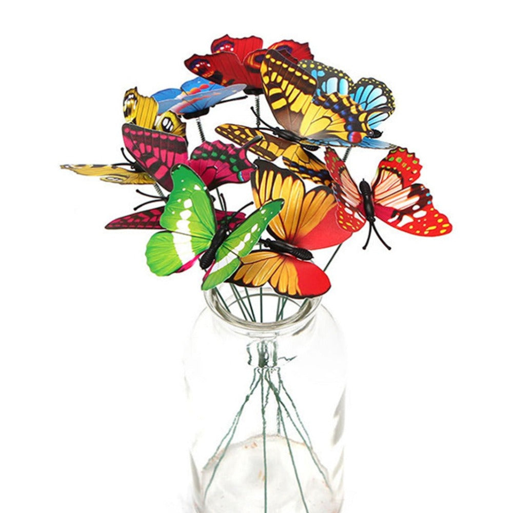 10/20/50Pcs Artificial Butterfly Insert Rod Garden Decor Diy Flower Arrangement