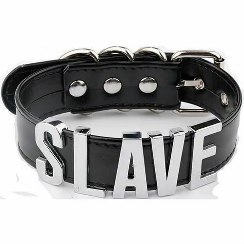Black Slave Collar With Gold Or Silver Letters Bdsm Bondage Restraints