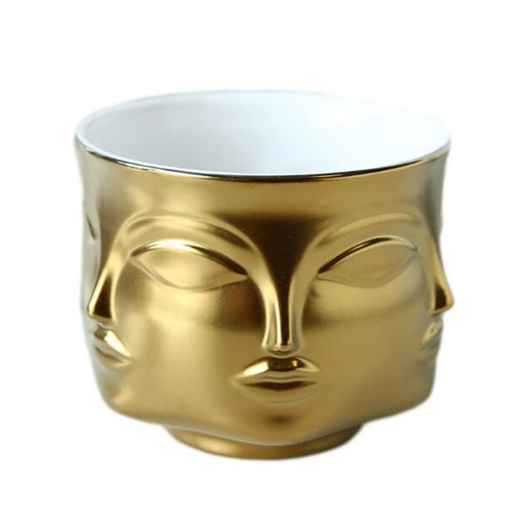 Artistic Human Face Pattern Home Decoration Plants Flower Pot Container Planter-Golden