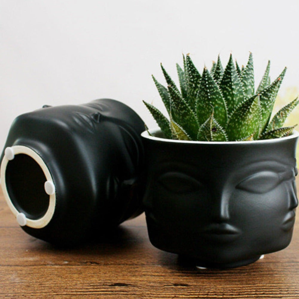 Artistic Human Face Pattern Home Decoration Plants Flower Pot Container Planter-Golden