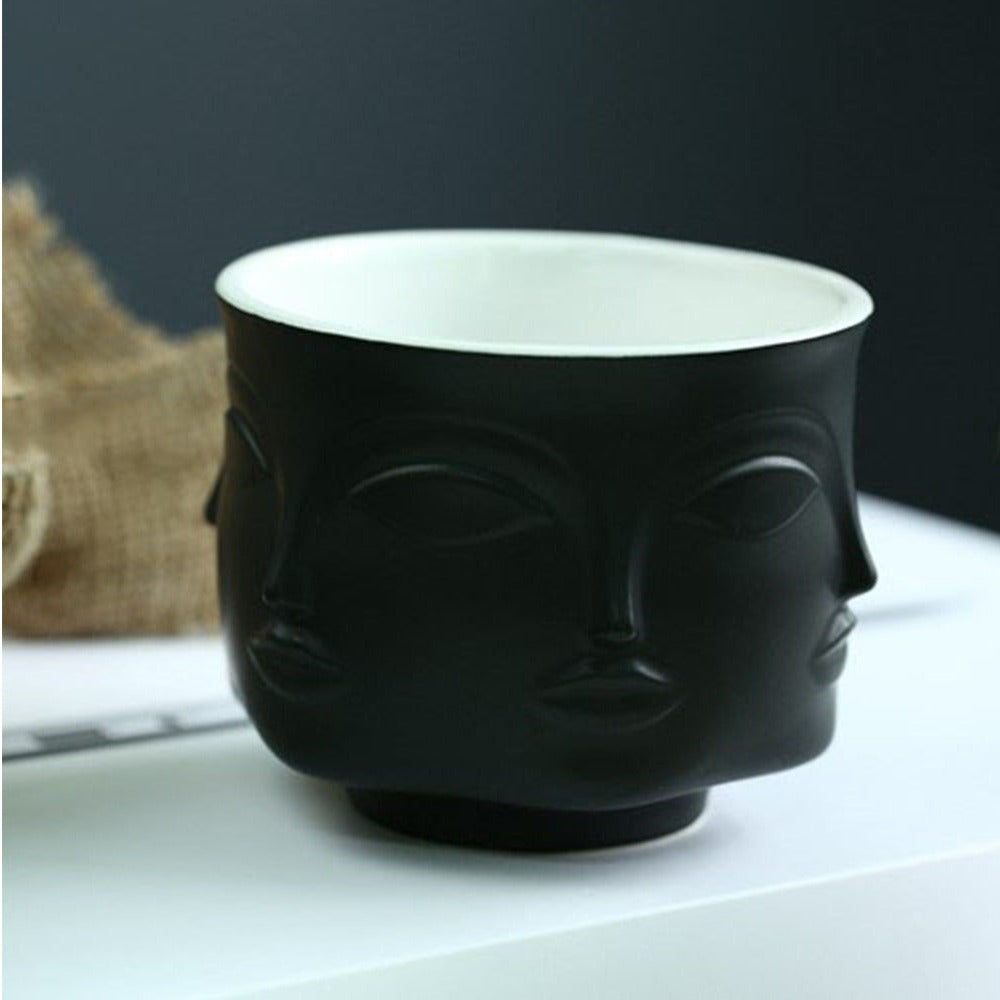 Artistic Human Face Pattern Home Decoration Plants Flower Pot Container Planter-Golden