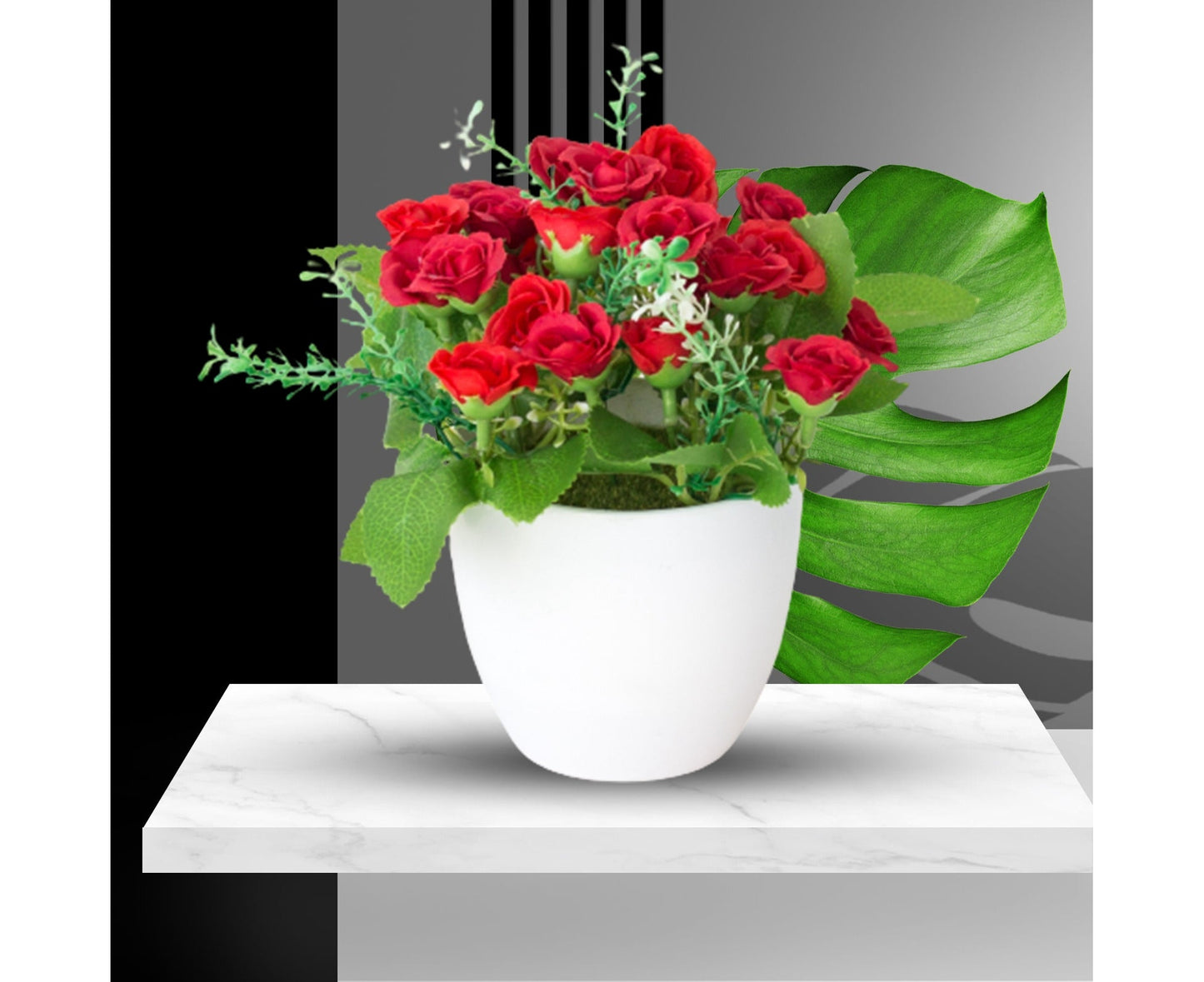 Artificial Rose Fake Flower Bonsai Potted Ornament Home Cafe Gift Shop Decor-Red