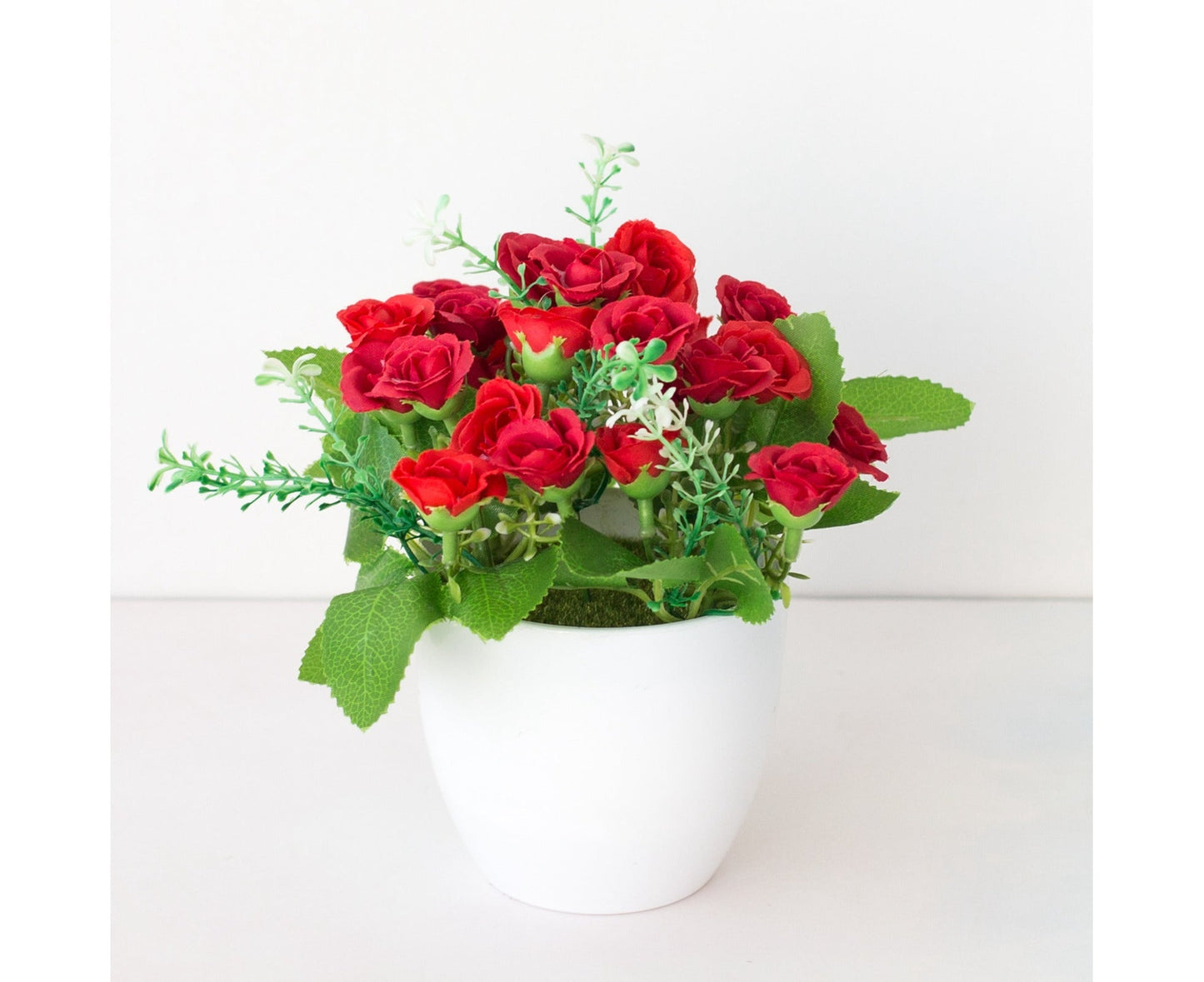 Artificial Rose Fake Flower Bonsai Potted Ornament Home Cafe Gift Shop Decor-Red