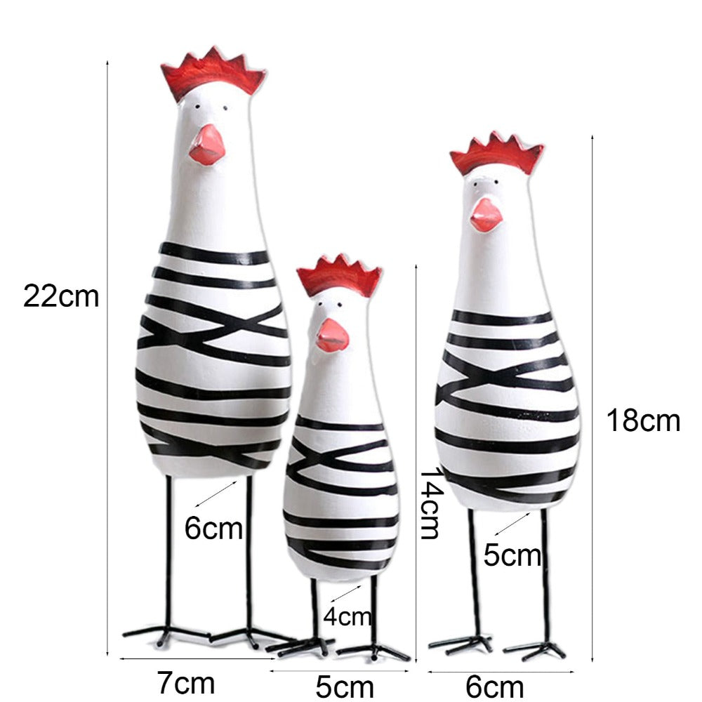 3Pcs/Set Painted Chicken Ornament Handmade Collectable Wood Carved Figurines