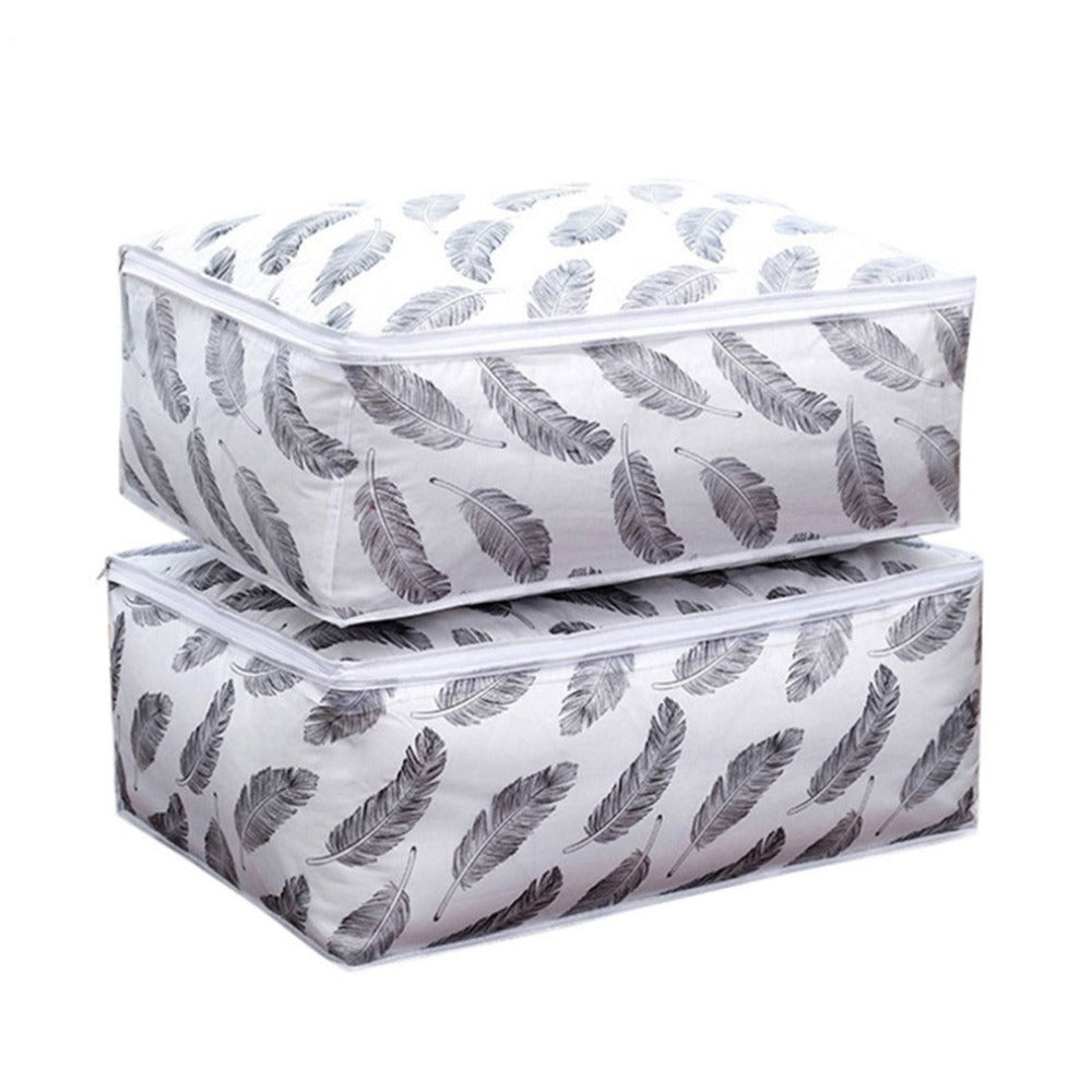 2Pcs Foldable Feather Design Storage Bag Organizer Clothes Blanket Quilt Pouch