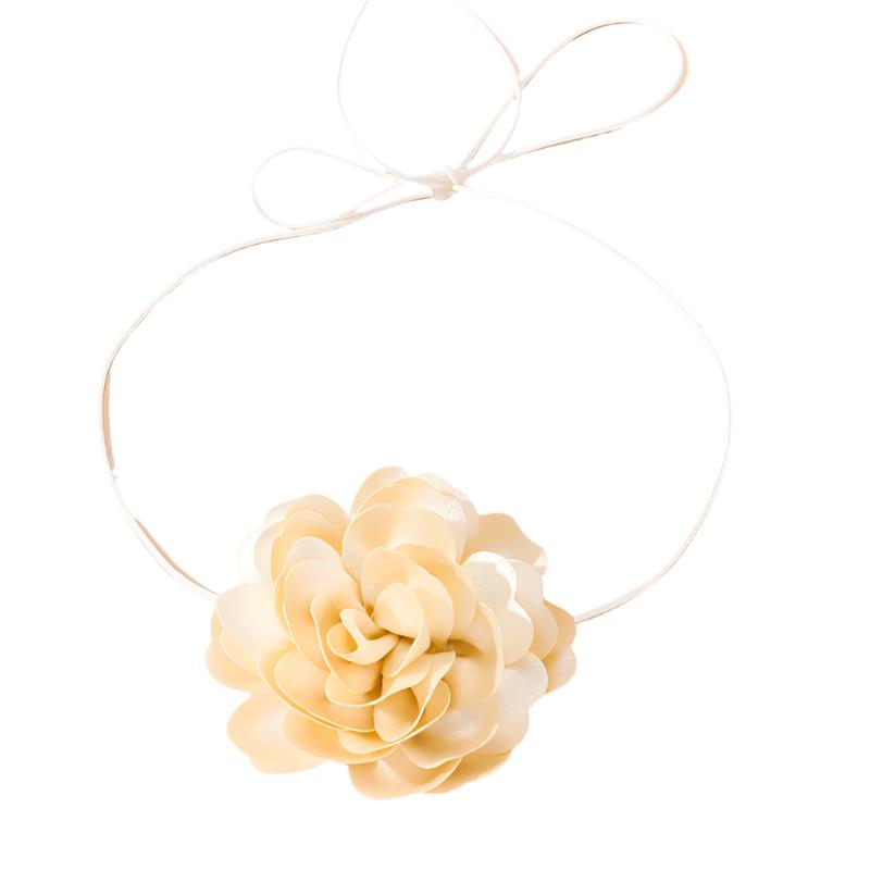 Retro Black Satin Peony Flower Neck Strap Necklace For Evening Fashion Wear
